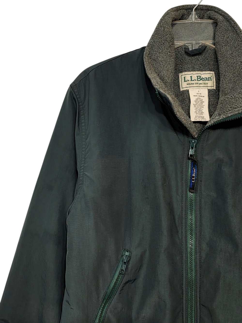 L.L.Bean Vintage 90s Warm-Up Jacket Men’s S Fleece Lined Green Bomber - Picture 2 of 16